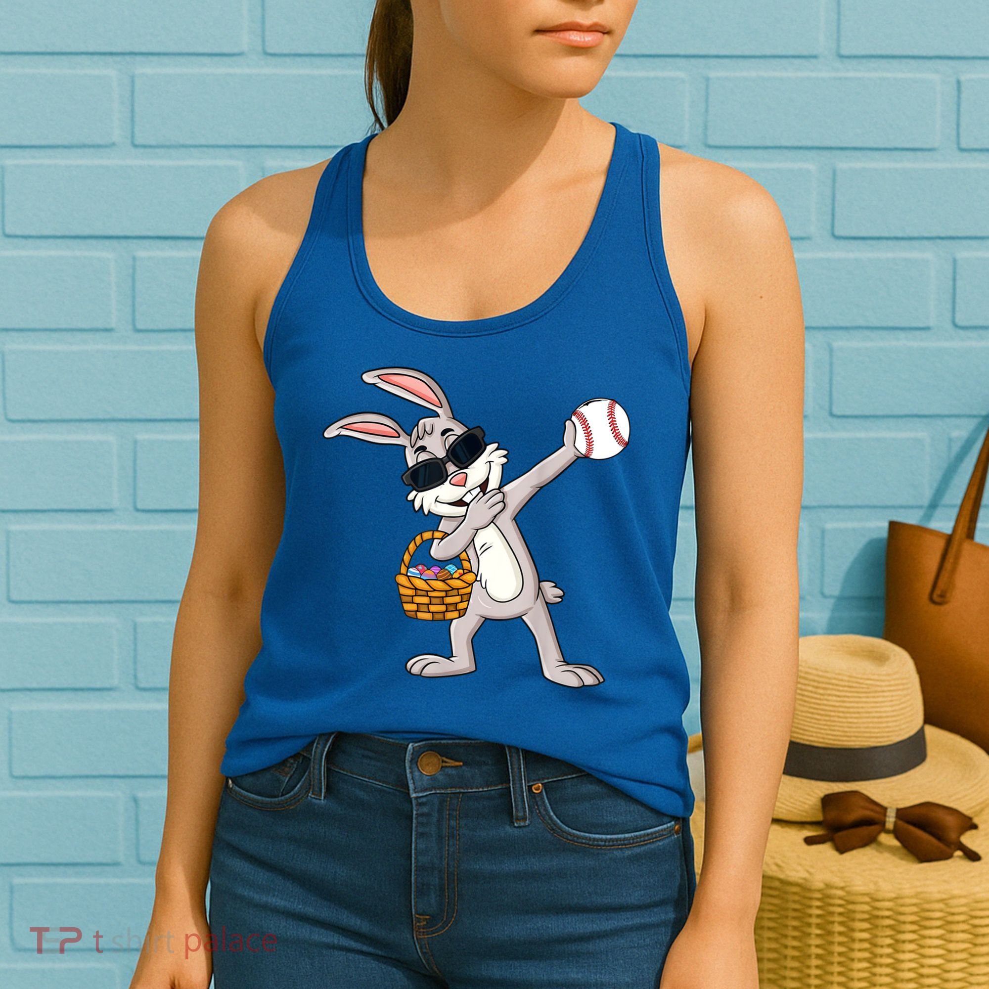 Dabbing Easter Bunny Gift Eggs Basket Baseball Gift Women's Tank Top