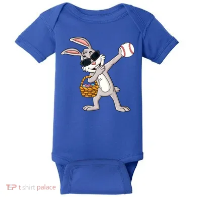 Dabbing Easter Bunny Gift Eggs Basket Baseball Gift Baby Bodysuit