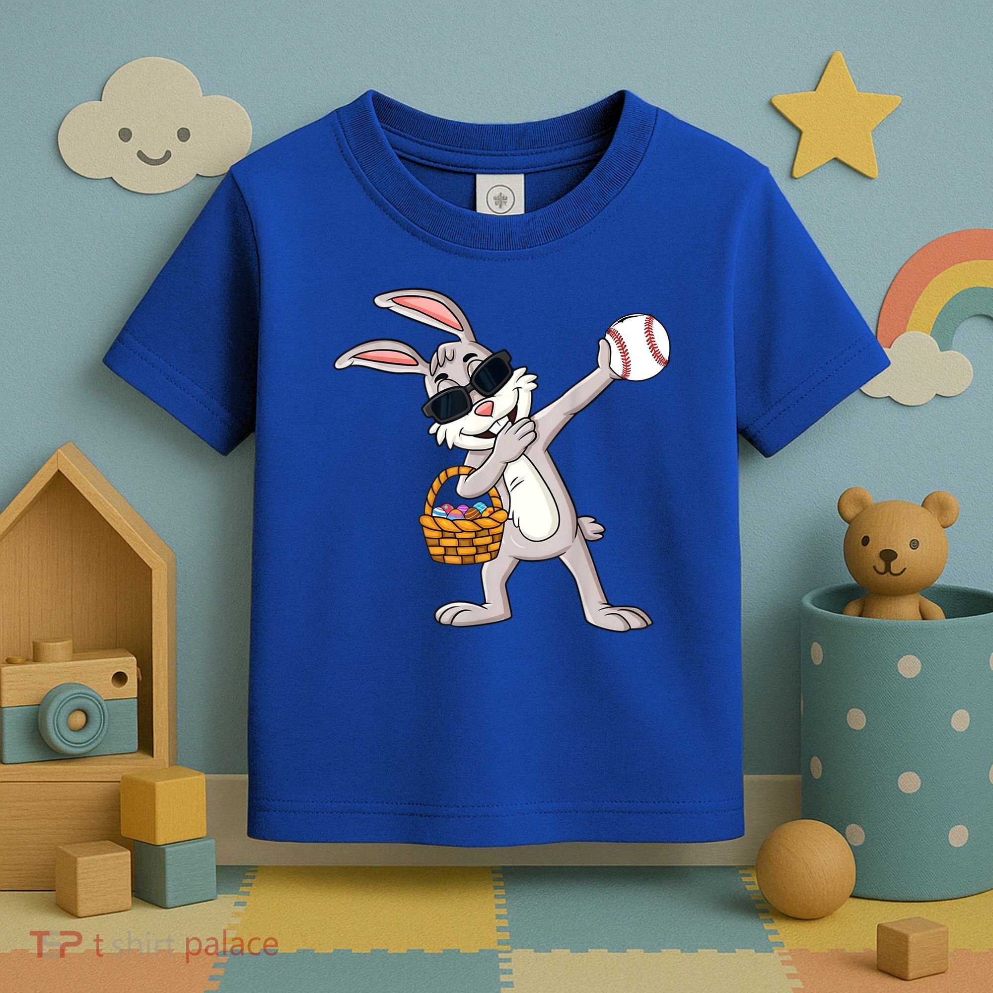 Dabbing Easter Bunny Gift Eggs Basket Baseball Gift Toddler T-Shirt