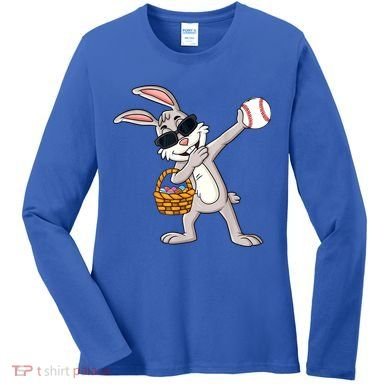 Dabbing Easter Bunny Gift Eggs Basket Baseball Gift Women's Long Sleeve Shirt