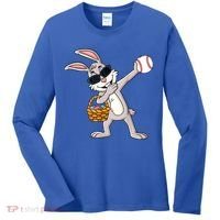 Dabbing Easter Bunny Gift Eggs Basket Baseball Gift Women's Long Sleeve Shirt thumb 0