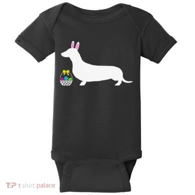 Dachshund Easter Bunny Dog Silhouette Baby Bodysuit