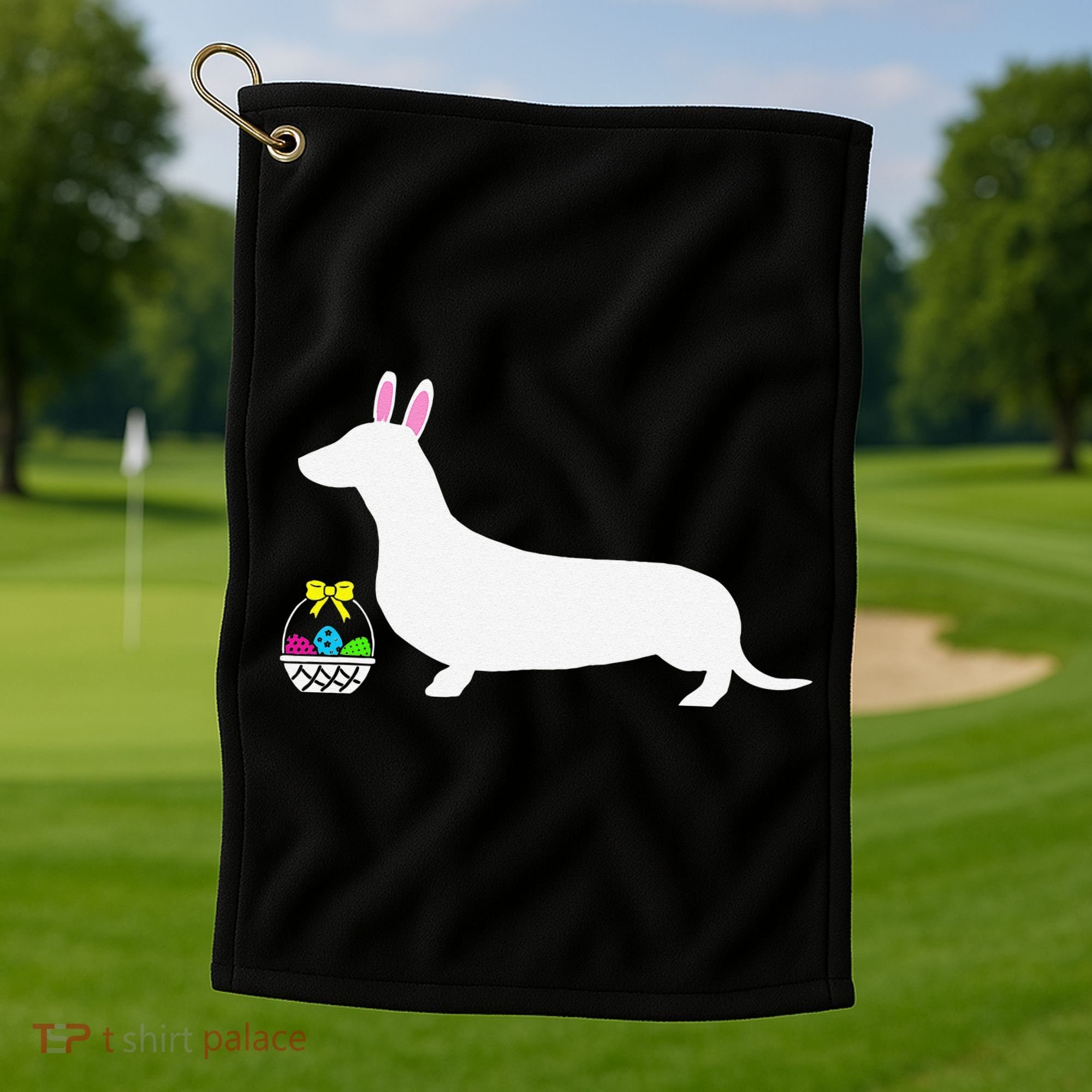 Dachshund Easter Bunny Dog Silhouette Golf Towel
