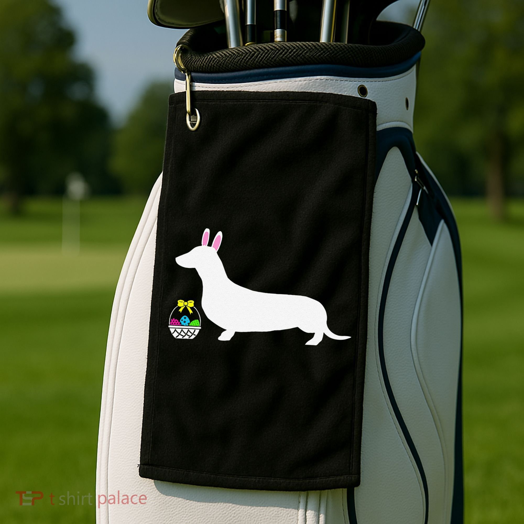 Dachshund Easter Bunny Dog Silhouette Golf Towel
