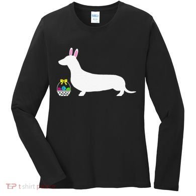 Dachshund Easter Bunny Dog Silhouette Women's Long Sleeve Shirt