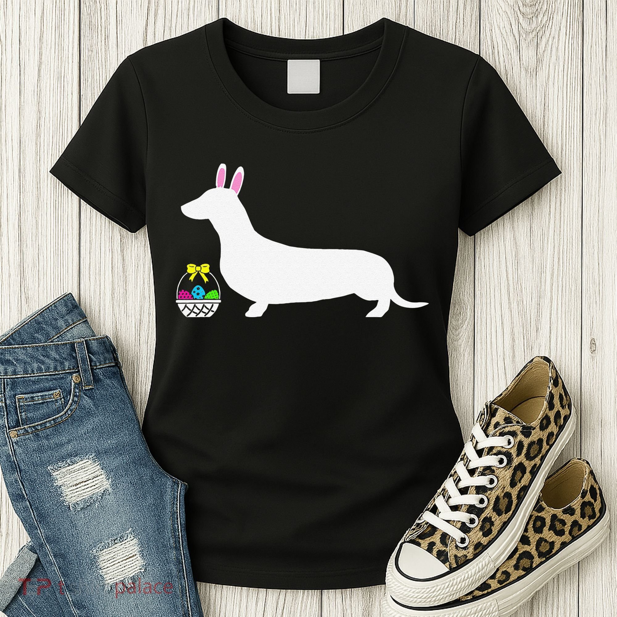 Dachshund Easter Bunny Dog Silhouette Women's T-Shirt