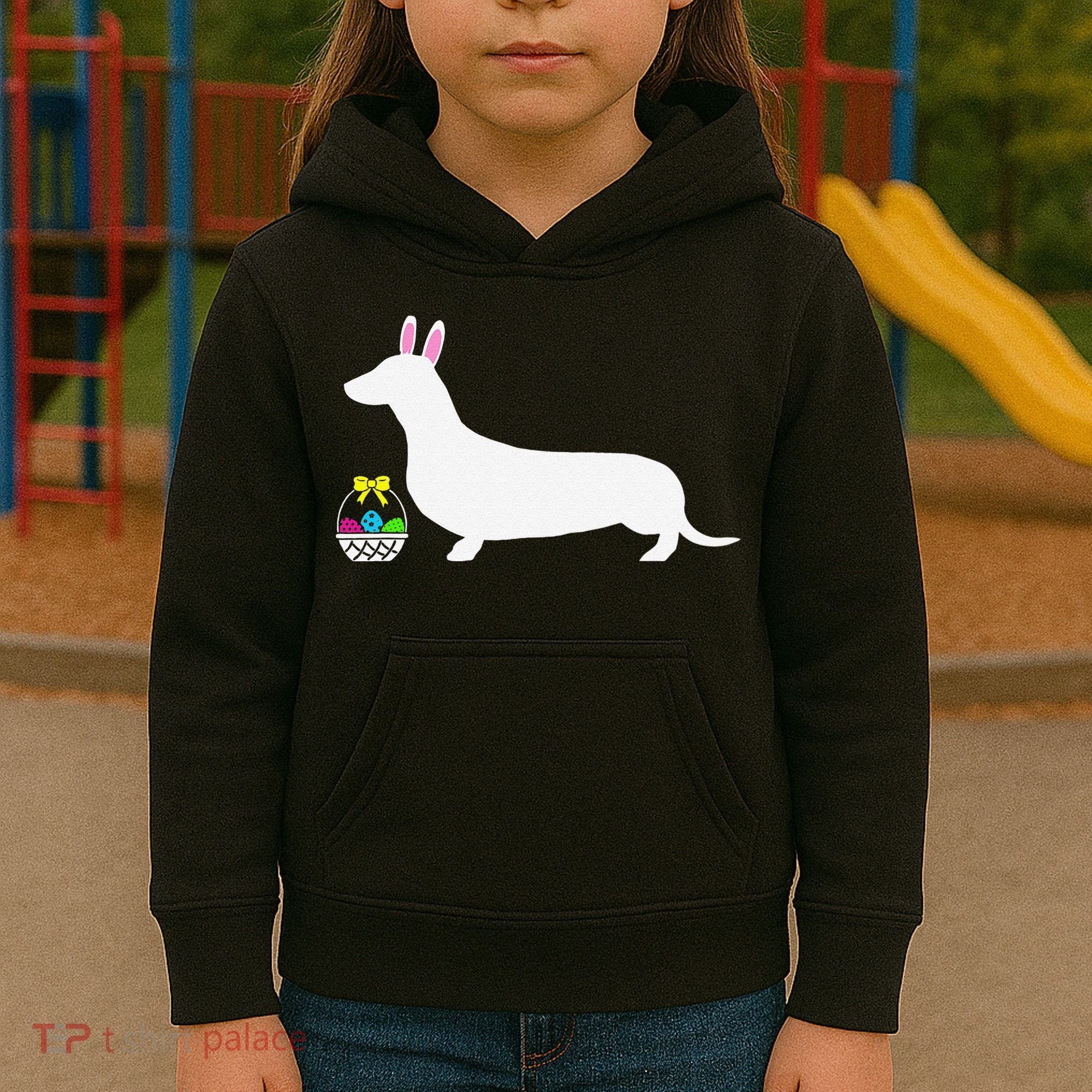 Dachshund Easter Bunny Dog Silhouette Kids Hoodie