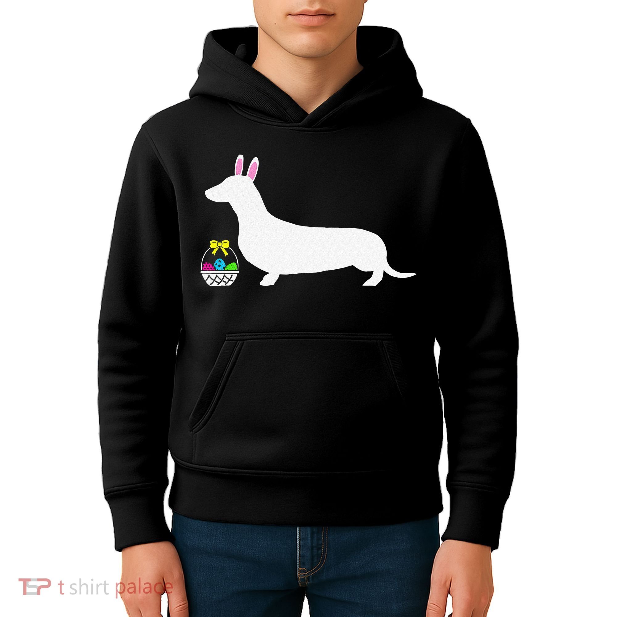 Dachshund Easter Bunny Dog Silhouette Kids Hoodie