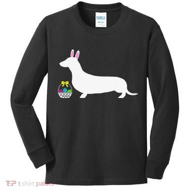 Dachshund Easter Bunny Dog Silhouette Kids Long Sleeve Shirt