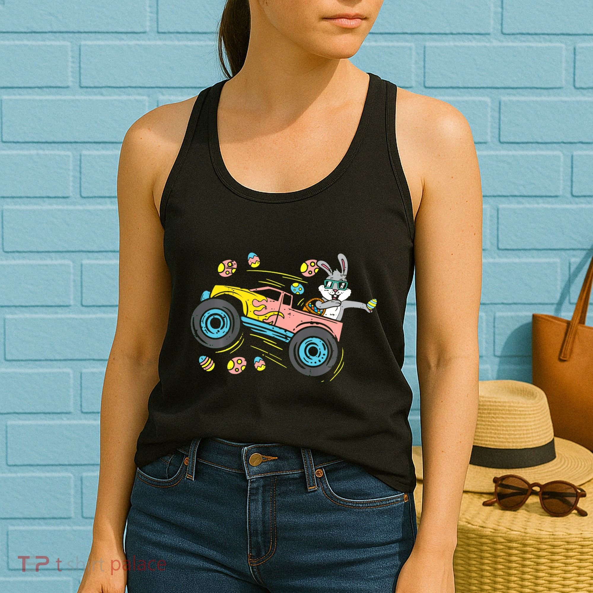 Dabbing Easter Bunny Happy Easter Monster Truck Lovers Women's Tank Top
