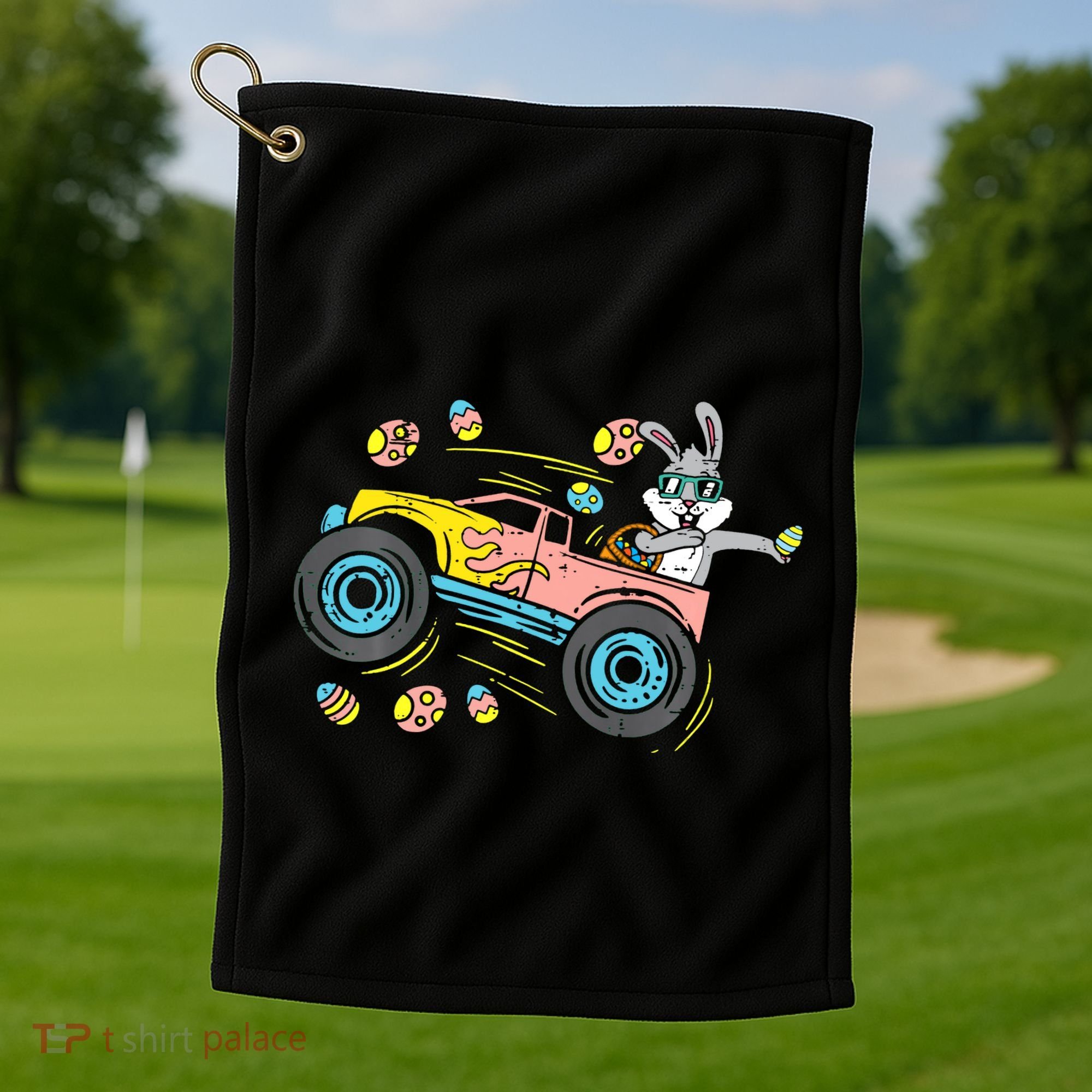 Dabbing Easter Bunny Happy Easter Monster Truck Lovers Golf Towel