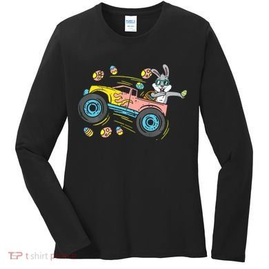 Dabbing Easter Bunny Happy Easter Monster Truck Lovers Women's Long Sleeve Shirt