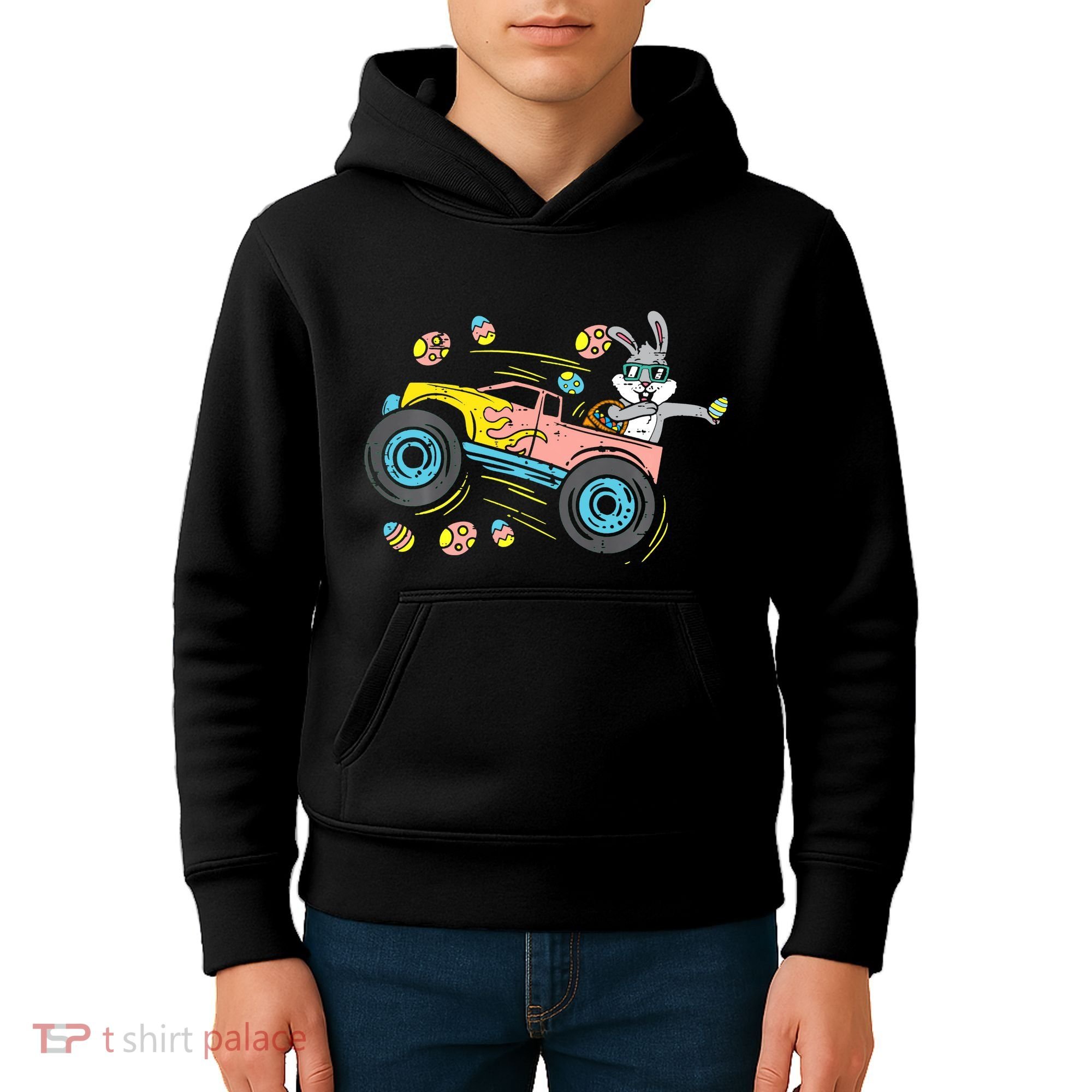 Dabbing Easter Bunny Happy Easter Monster Truck Lovers Kids Hoodie