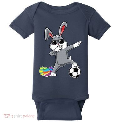 Dabbing Easter Bunny Rabbit Dab Soccer Player Baby Bodysuit