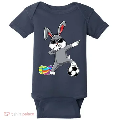 Dabbing Easter Bunny Rabbit Dab Soccer Player Baby Bodysuit