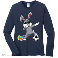 Dabbing Easter Bunny Rabbit Dab Soccer Player Women's Long Sleeve Shirt thumb 0