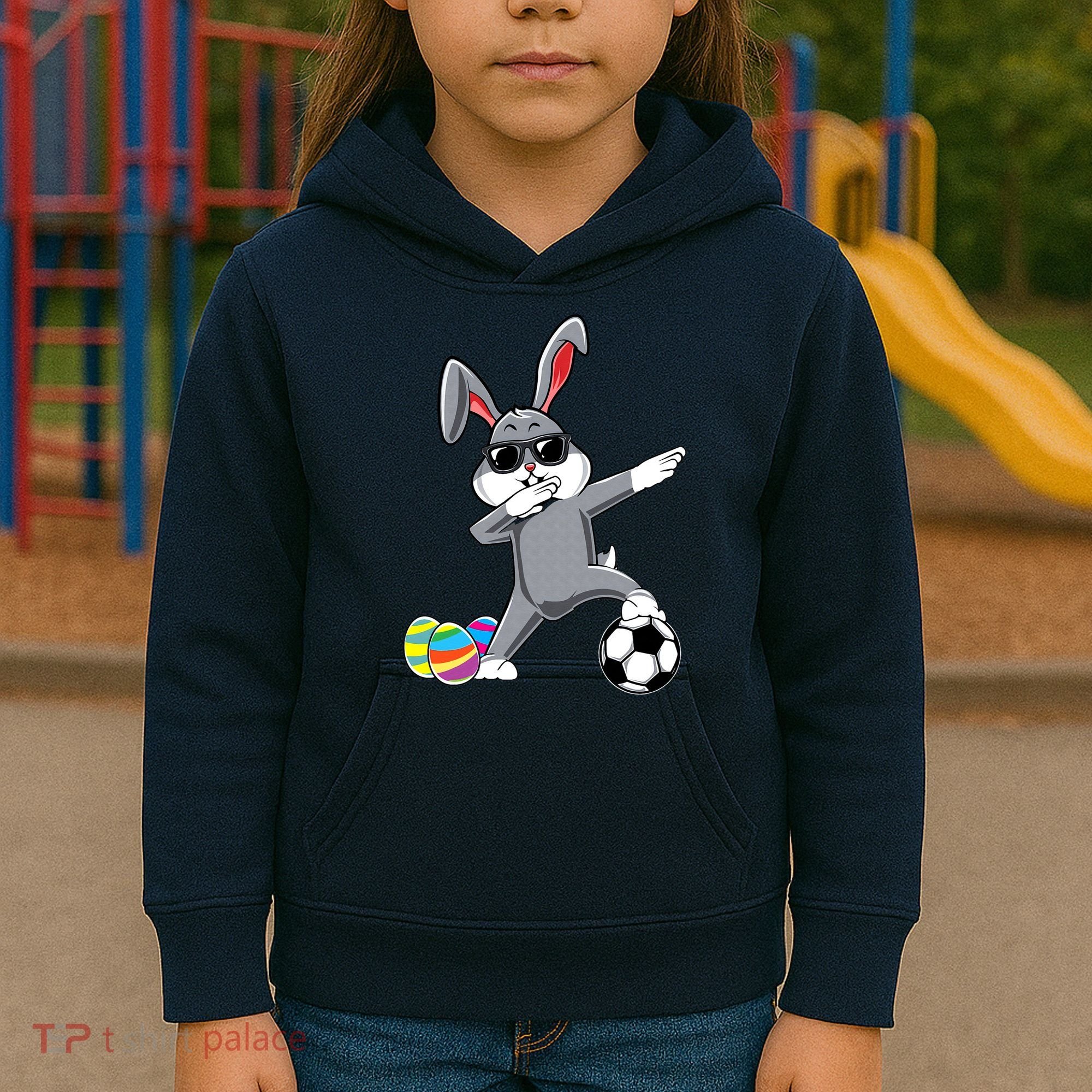 Dabbing Easter Bunny Rabbit Dab Soccer Player Kids Hoodie