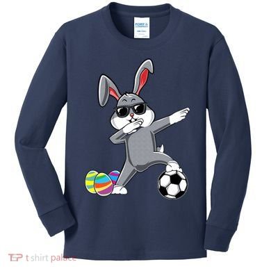 Dabbing Easter Bunny Rabbit Dab Soccer Player Kids Long Sleeve Shirt