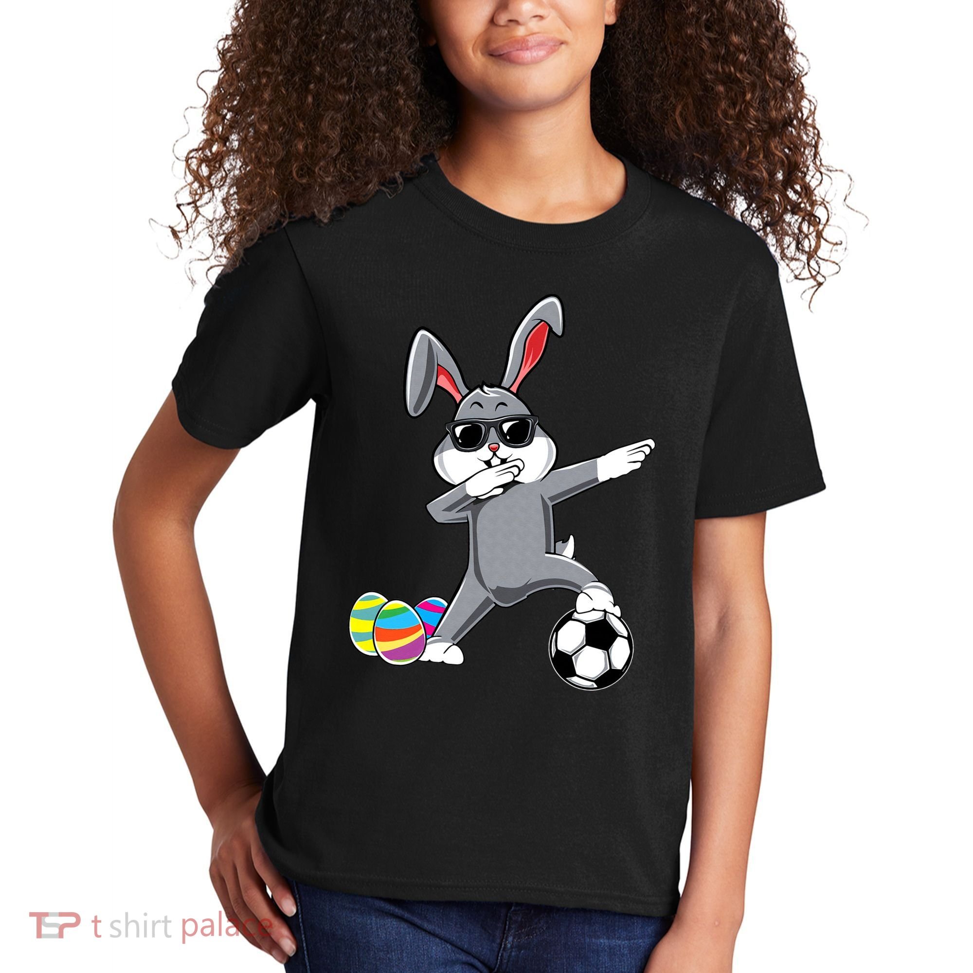 Dabbing Easter Bunny Rabbit Dab Soccer Player Kids T-Shirt