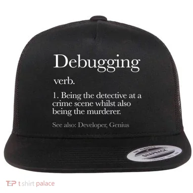 Debugging Definition Funny Coding Programming Flat Bill Trucker Hat
