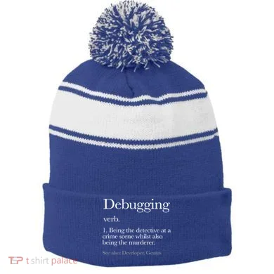 Debugging Definition Funny Coding Programming Stripe Pom Pom Beanie