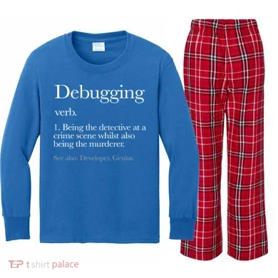 Debugging Definition Funny Coding Programming Kids Long Sleeve Plaid Pajama Set