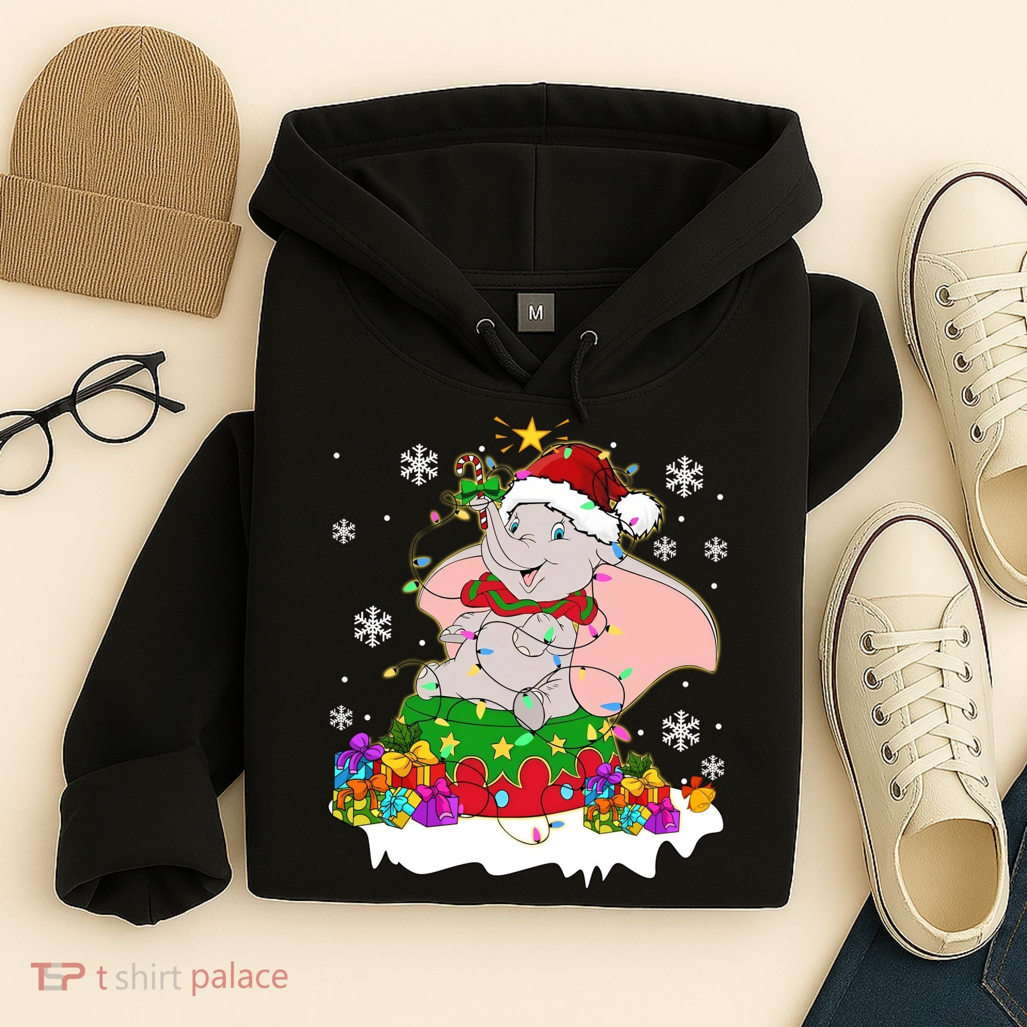 Dumbo Elephant Christmas Light Cute Dumbo Flying Elephant Christmas Hoodie