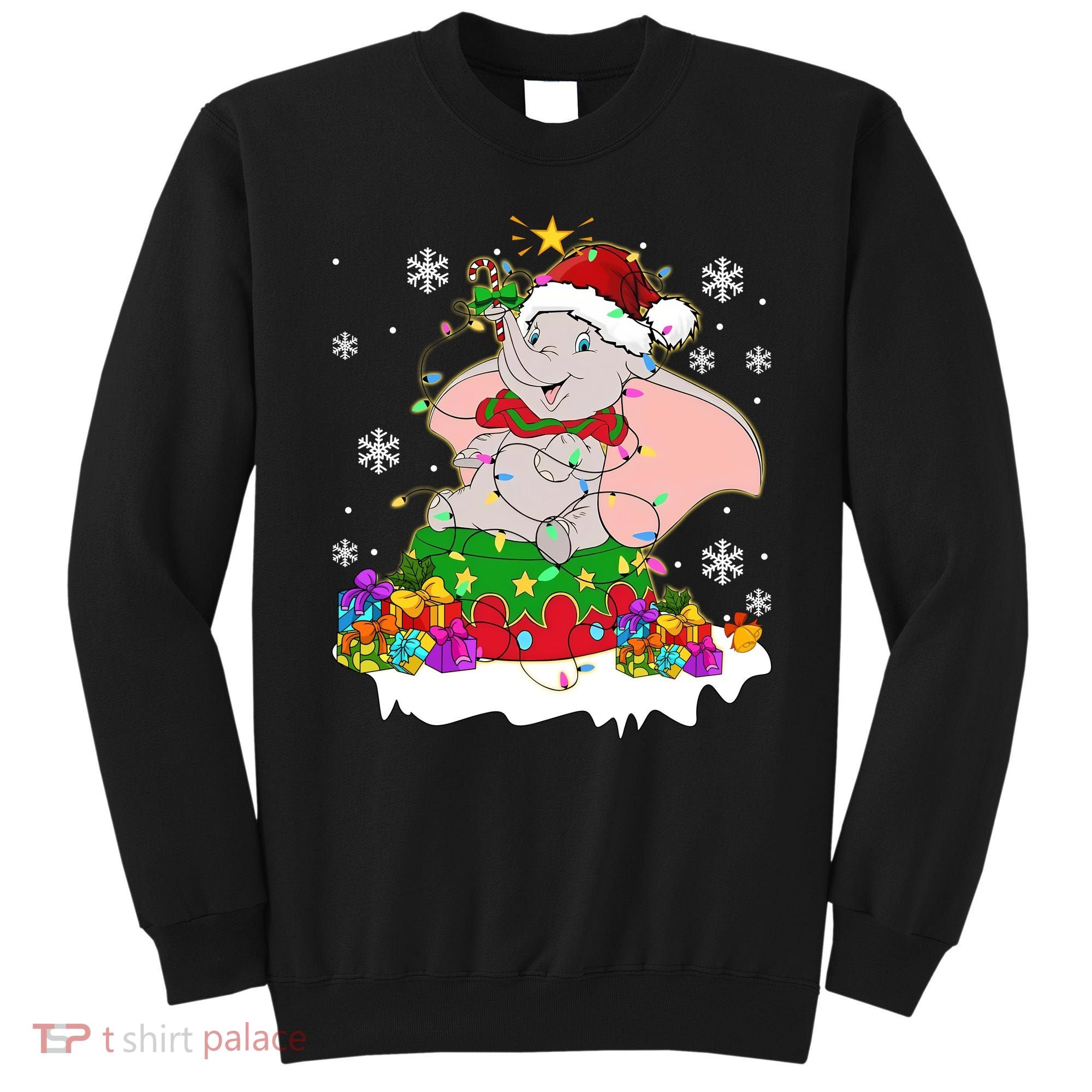 Dumbo Elephant Christmas Light Cute Dumbo Flying Elephant Christmas Sweatshirt