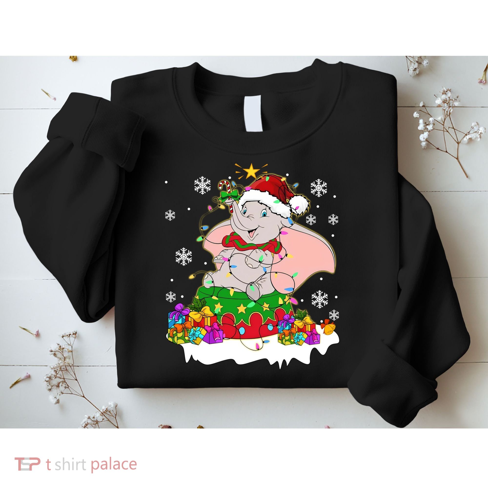 Dumbo Elephant Christmas Light Cute Dumbo Flying Elephant Christmas Sweatshirt