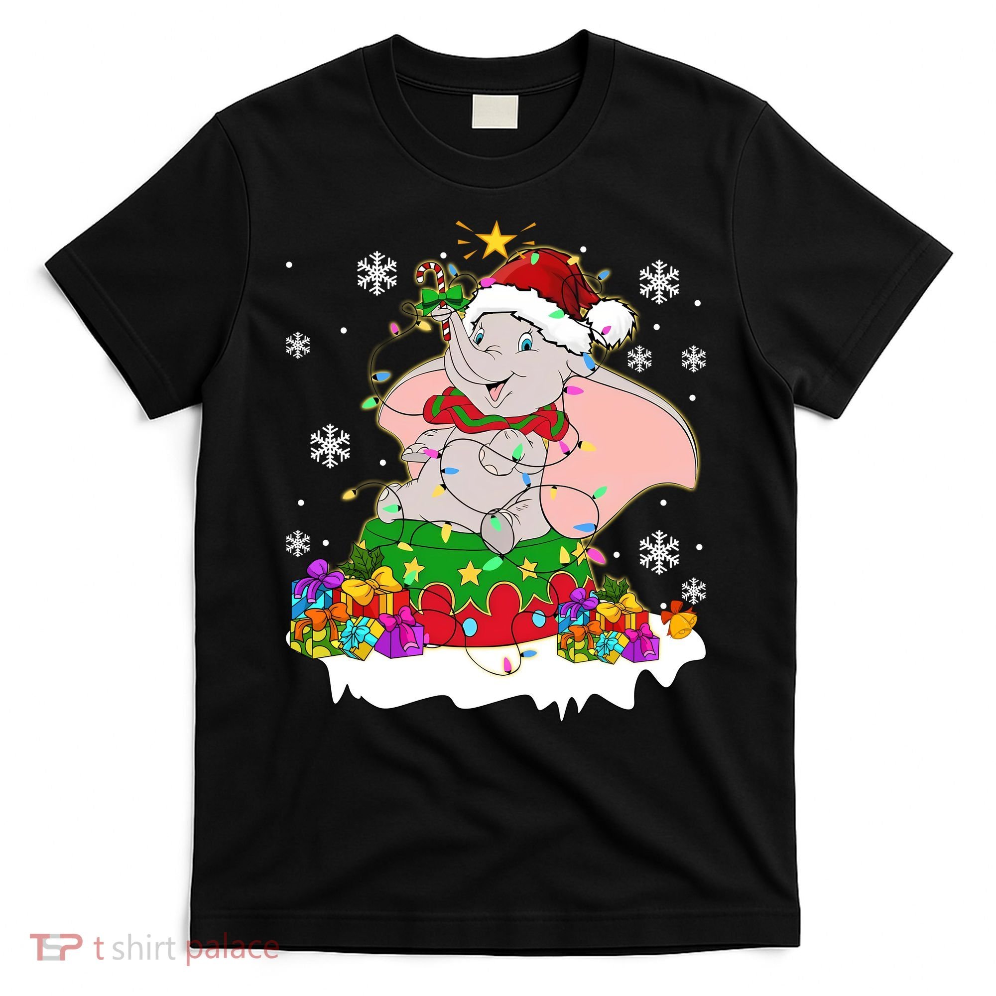Dumbo Elephant Christmas Light Cute Dumbo Flying Elephant Christmas T-Shirt