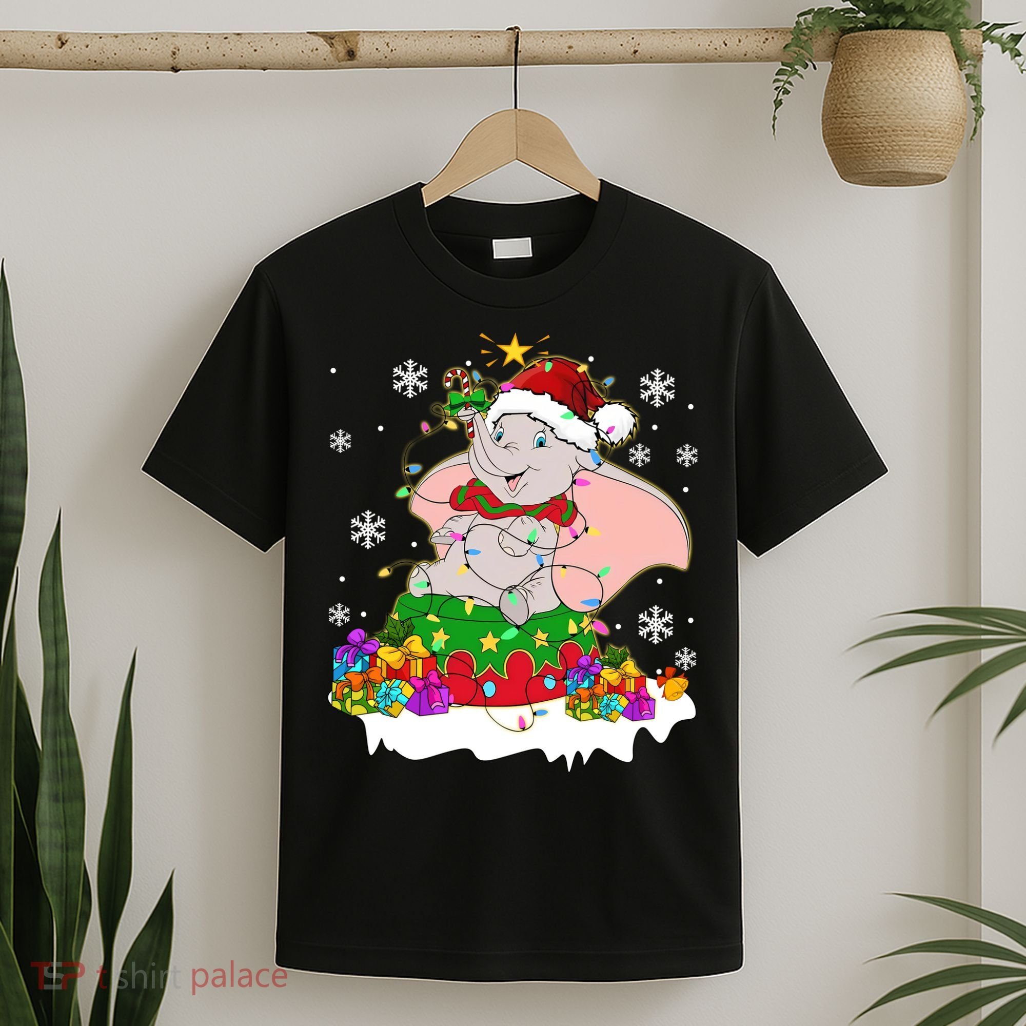 Dumbo Elephant Christmas Light Cute Dumbo Flying Elephant Christmas T-Shirt