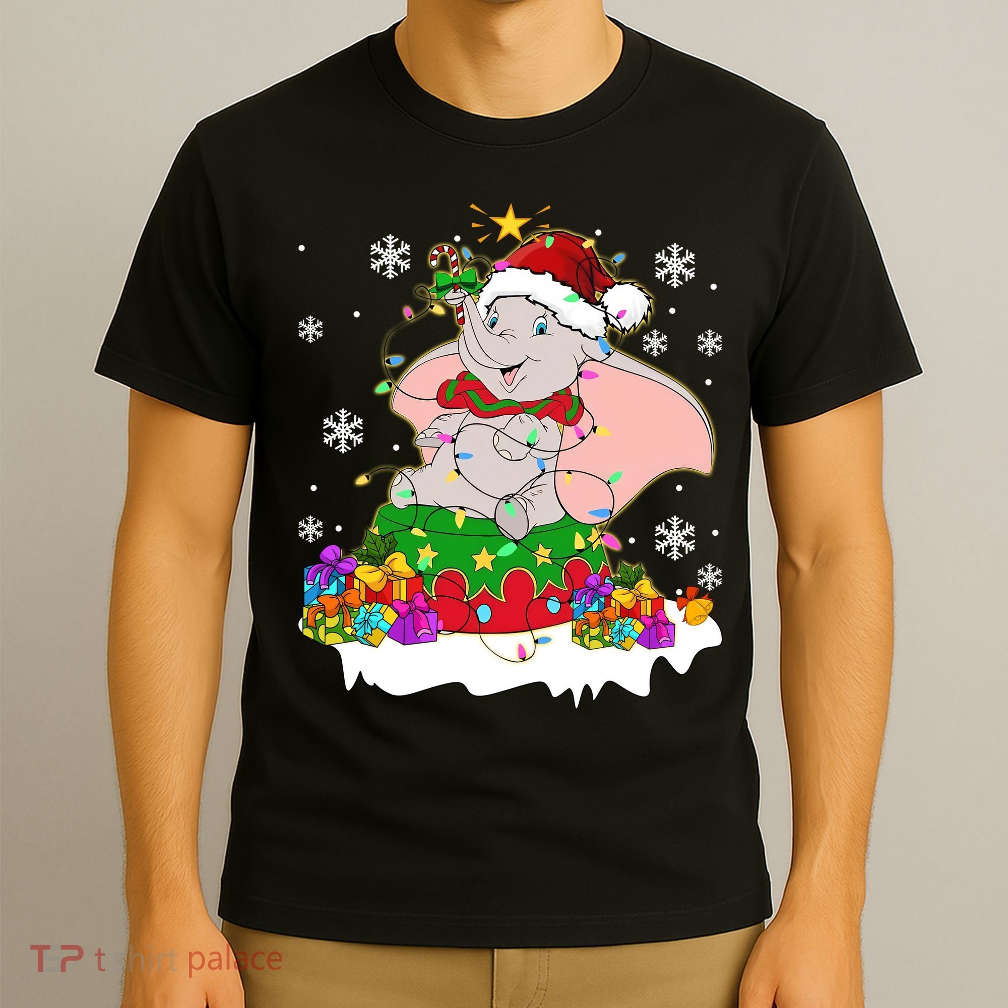 Dumbo Elephant Christmas Light Cute Dumbo Flying Elephant Christmas T-Shirt