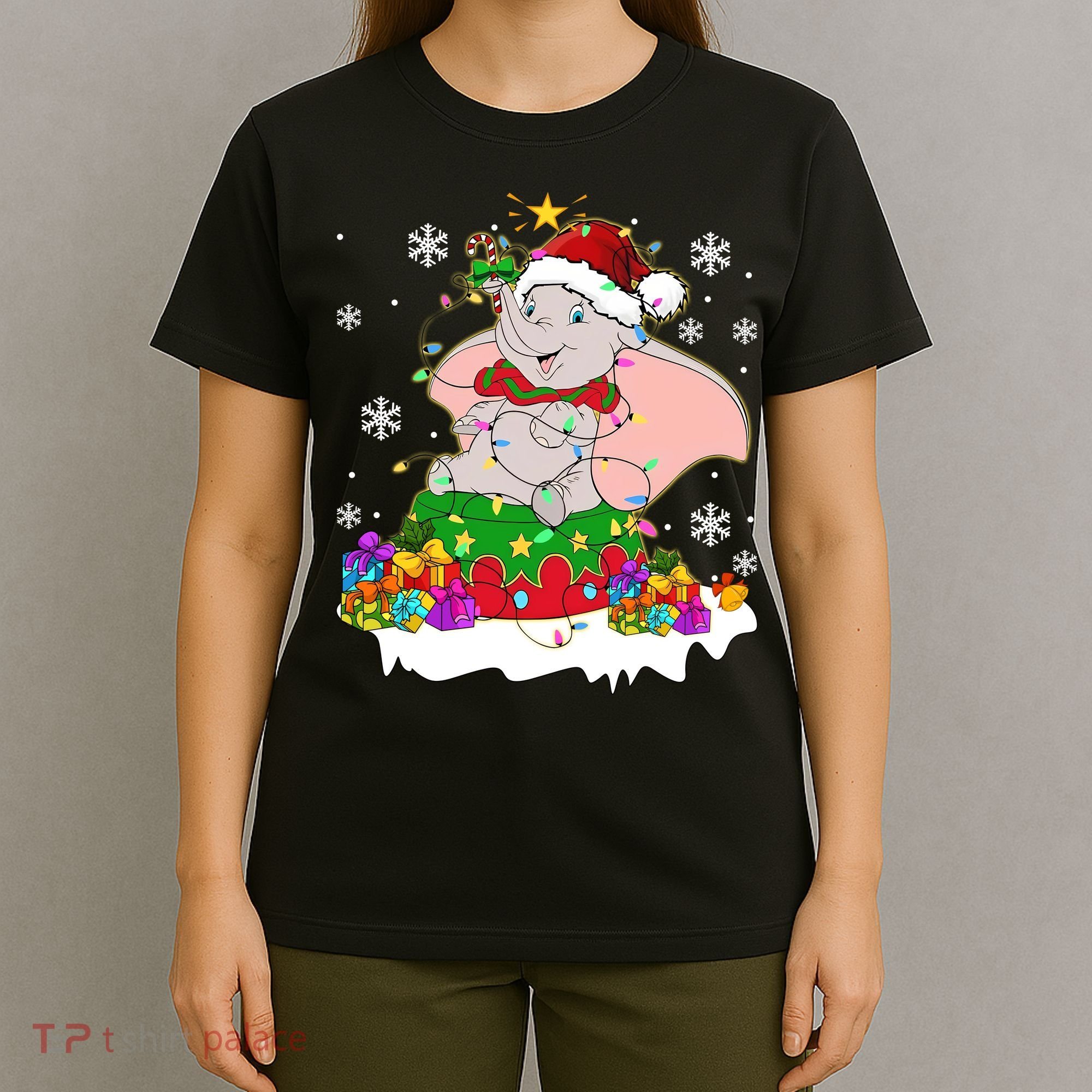 Dumbo Elephant Christmas Light Cute Dumbo Flying Elephant Christmas T-Shirt