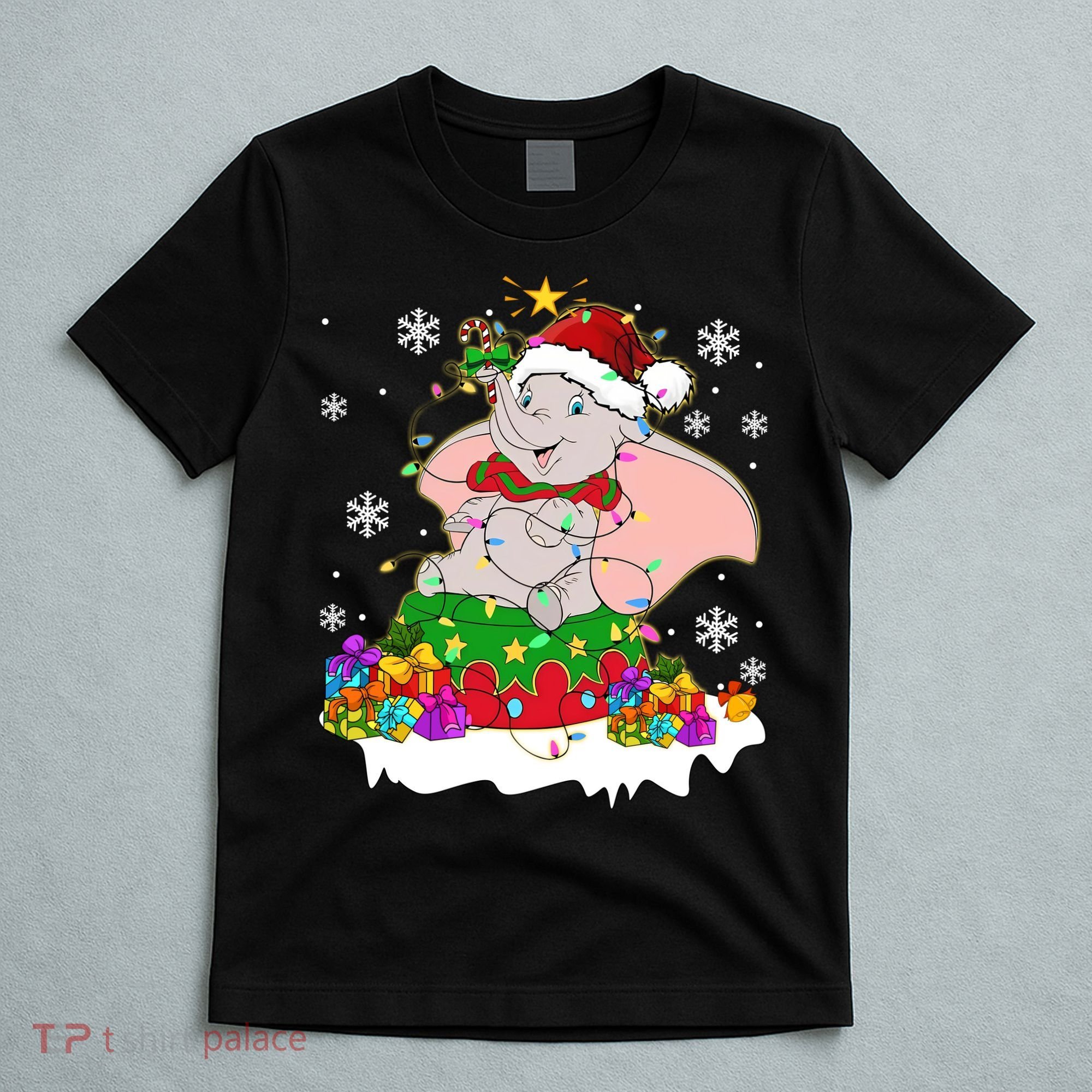 Dumbo Elephant Christmas Light Cute Dumbo Flying Elephant Christmas T-Shirt