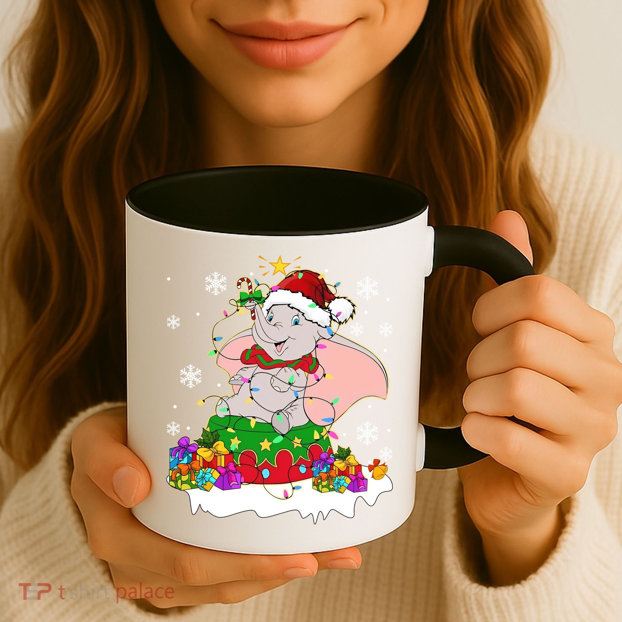 Dumbo Elephant Christmas Light Cute Dumbo Flying Elephant Christmas Coffee Mug