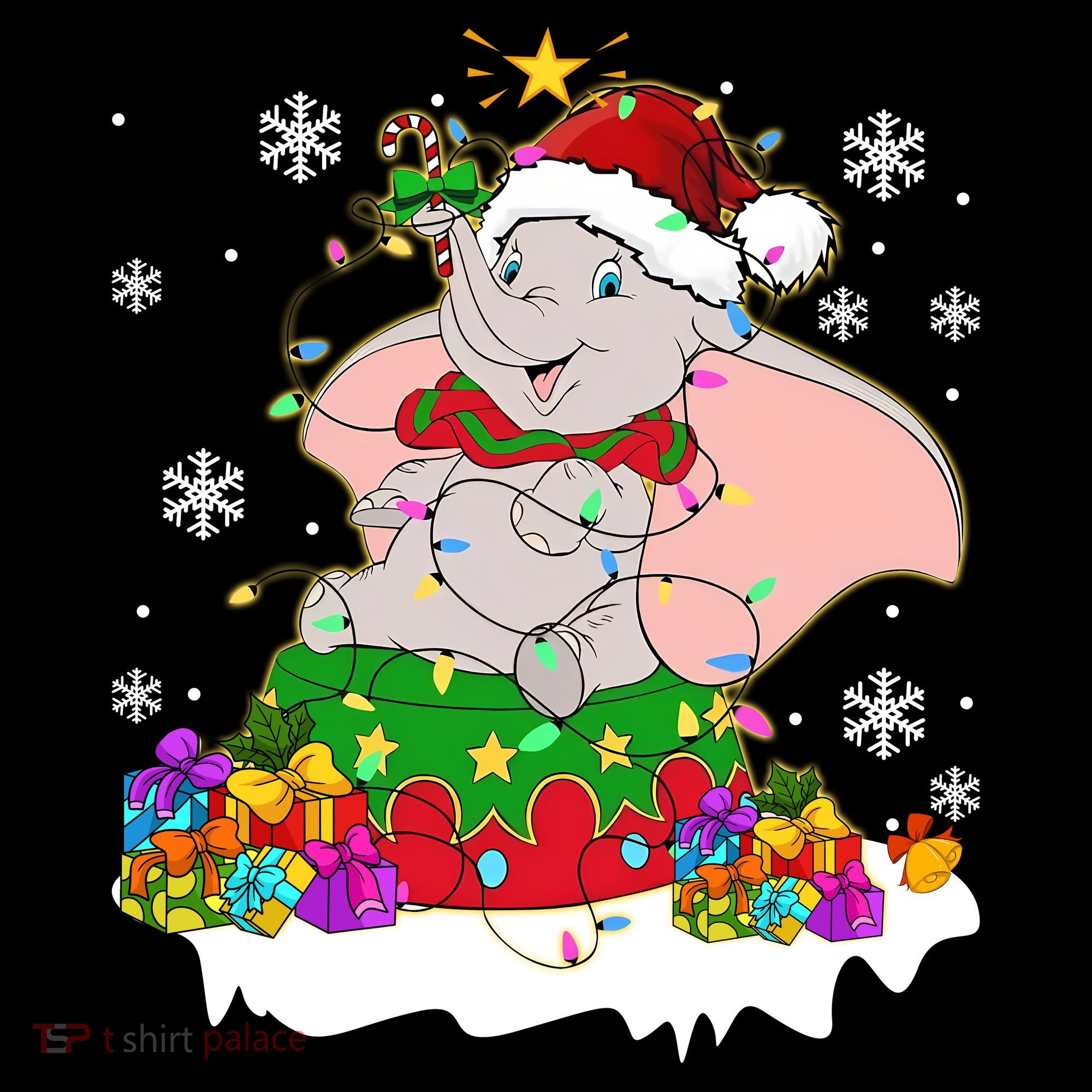 Dumbo Elephant Christmas Light Cute Dumbo Flying Elephant Christmas Women's Hoodie