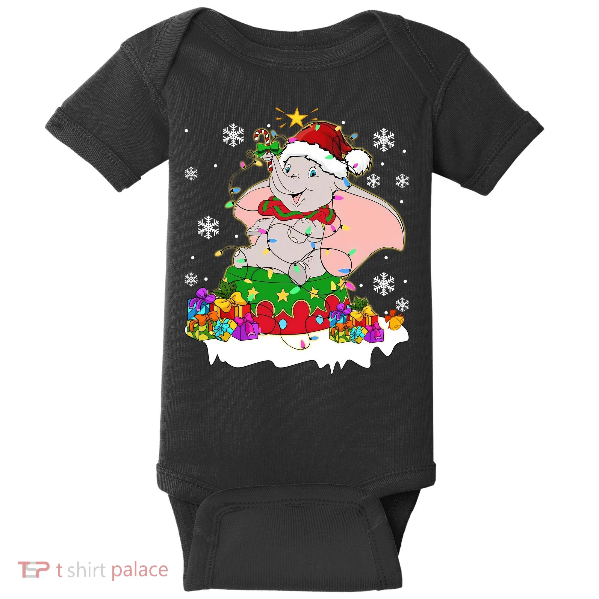 Dumbo Elephant Christmas Light Cute Dumbo Flying Elephant Christmas Baby Bodysuit