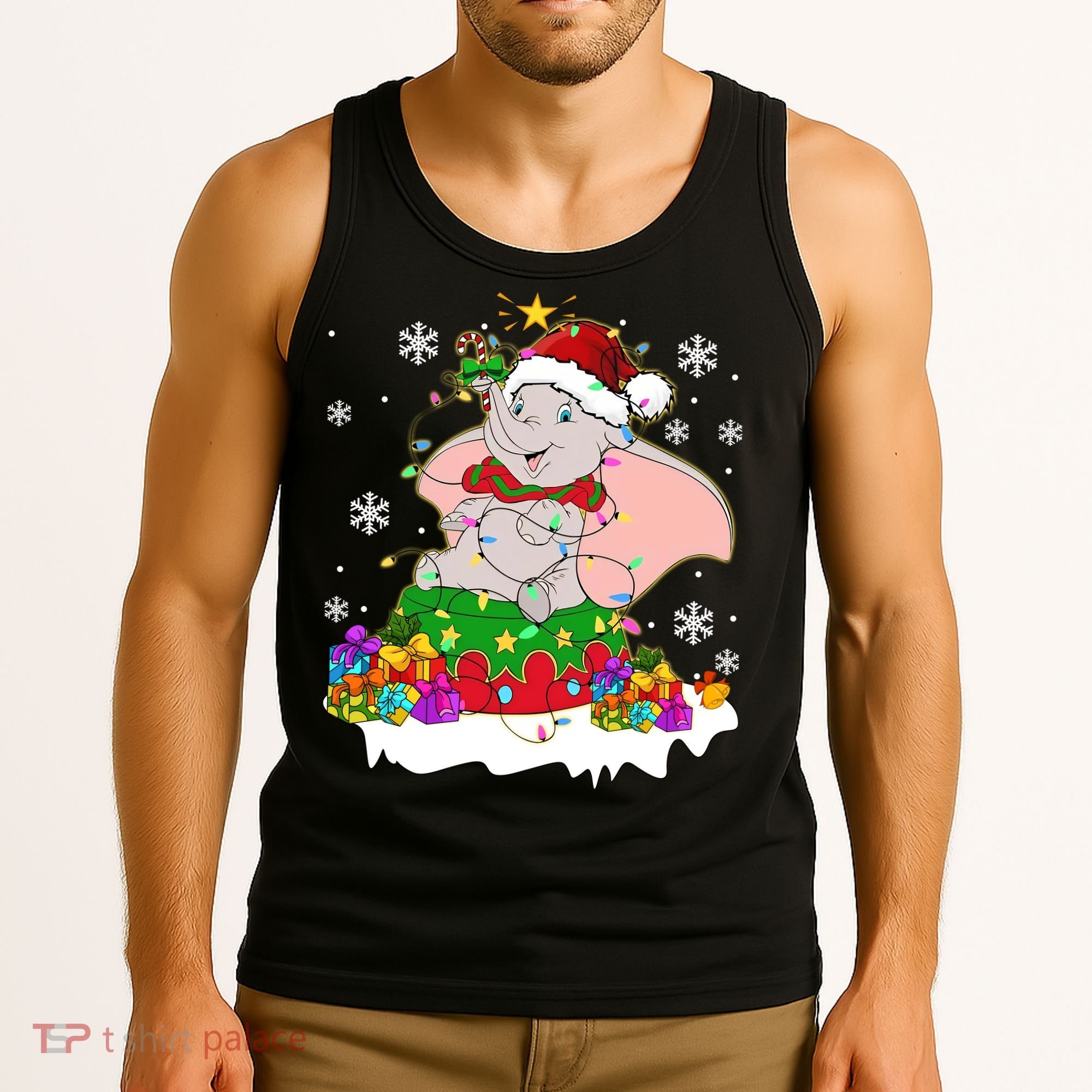 Dumbo Elephant Christmas Light Cute Dumbo Flying Elephant Christmas Tank Top
