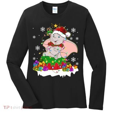 Dumbo Elephant Christmas Light Cute Dumbo Flying Elephant Christmas Women's Long Sleeve Shirt