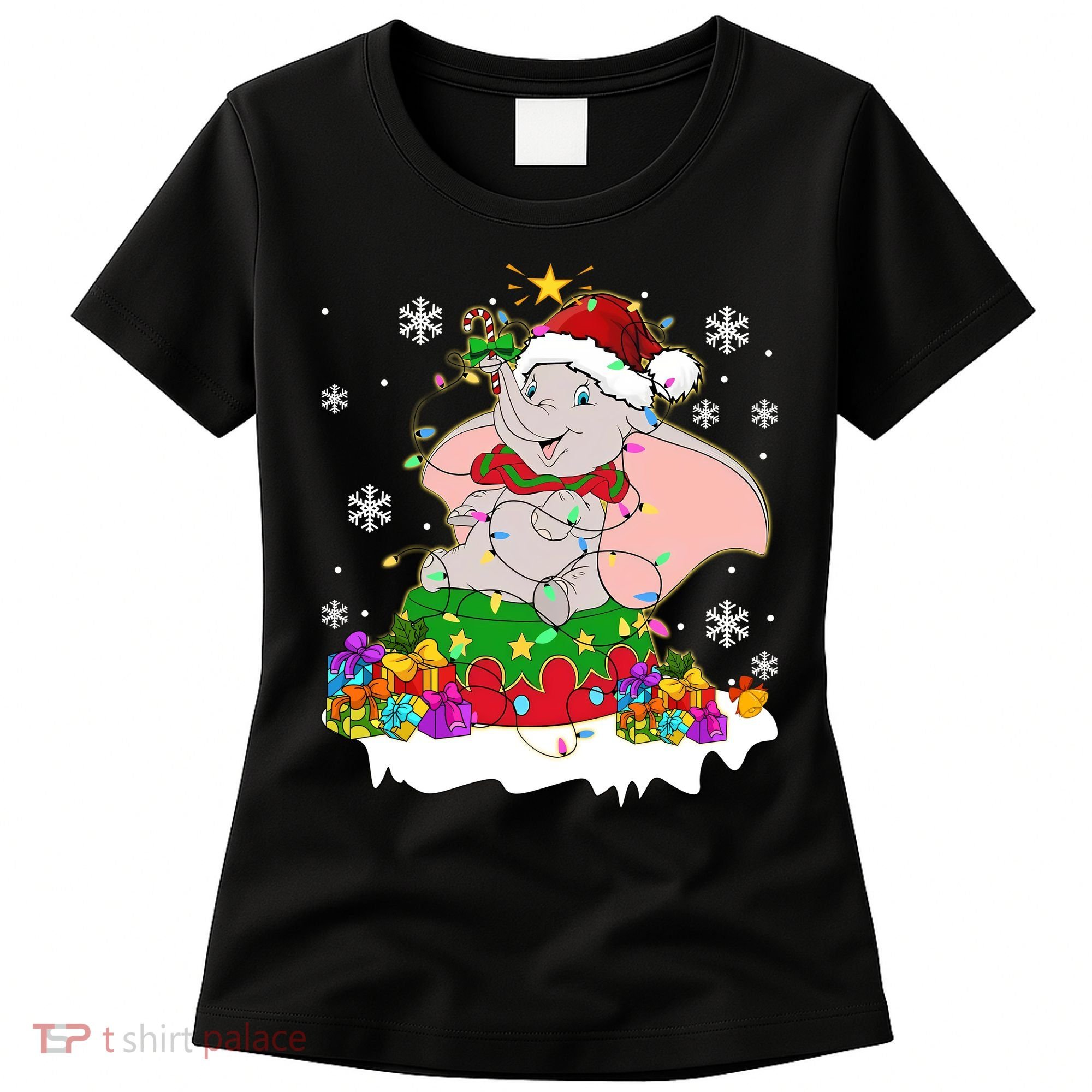 Dumbo Elephant Christmas Light Cute Dumbo Flying Elephant Christmas Women's T-Shirt