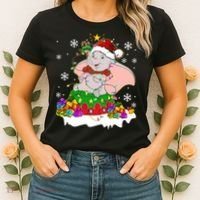 Dumbo Elephant Christmas Light Cute Dumbo Flying Elephant Christmas Women's T-Shirt thumb 2