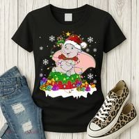 Dumbo Elephant Christmas Light Cute Dumbo Flying Elephant Christmas Women's T-Shirt thumb 3