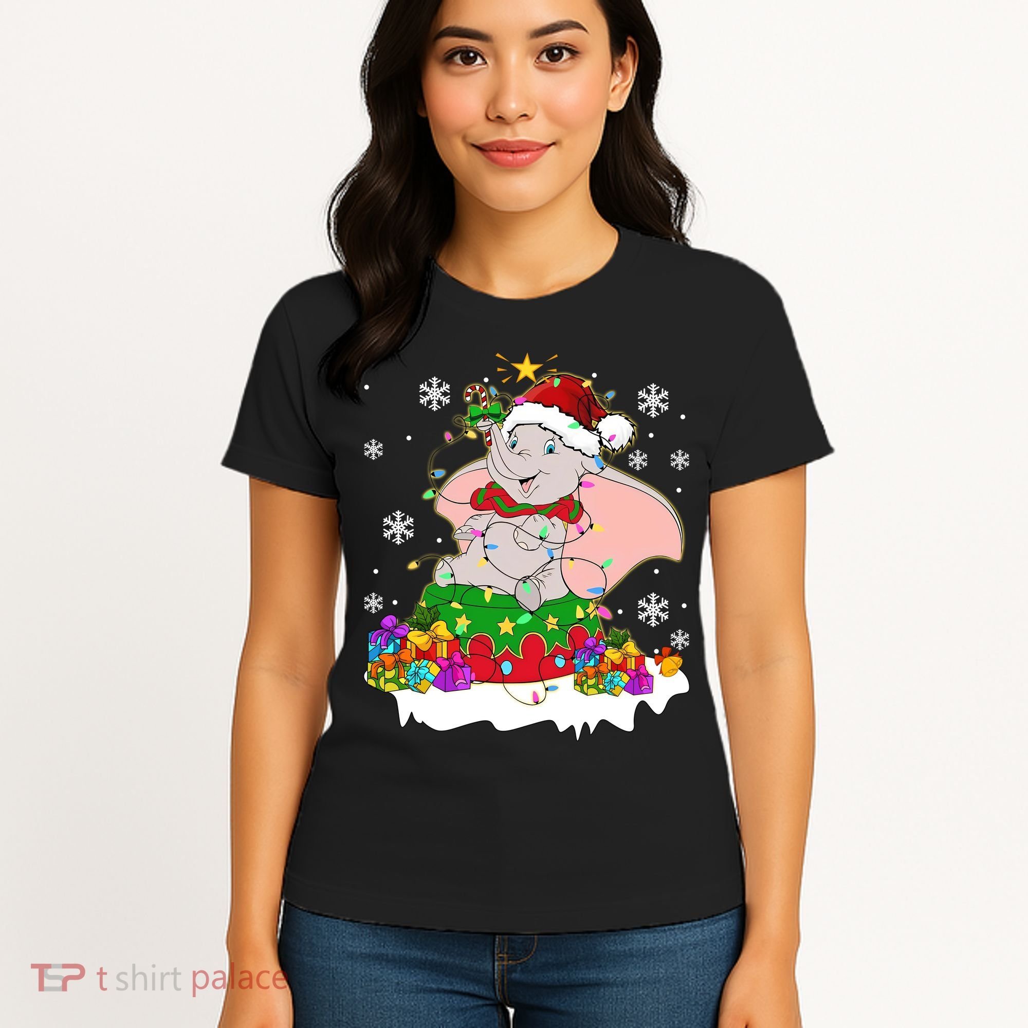 Dumbo Elephant Christmas Light Cute Dumbo Flying Elephant Christmas Women's T-Shirt