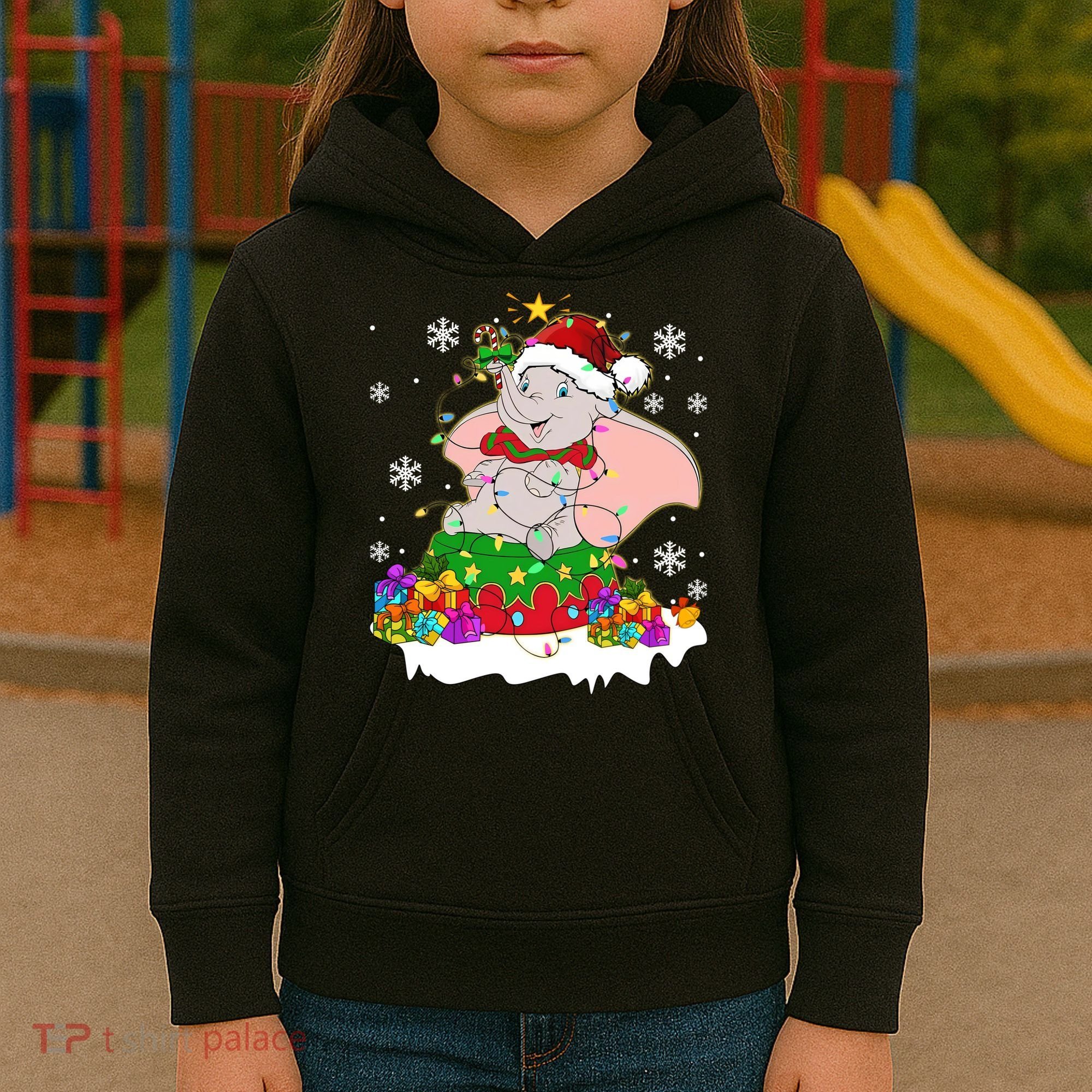 Dumbo Elephant Christmas Light Cute Dumbo Flying Elephant Christmas Kids Hoodie