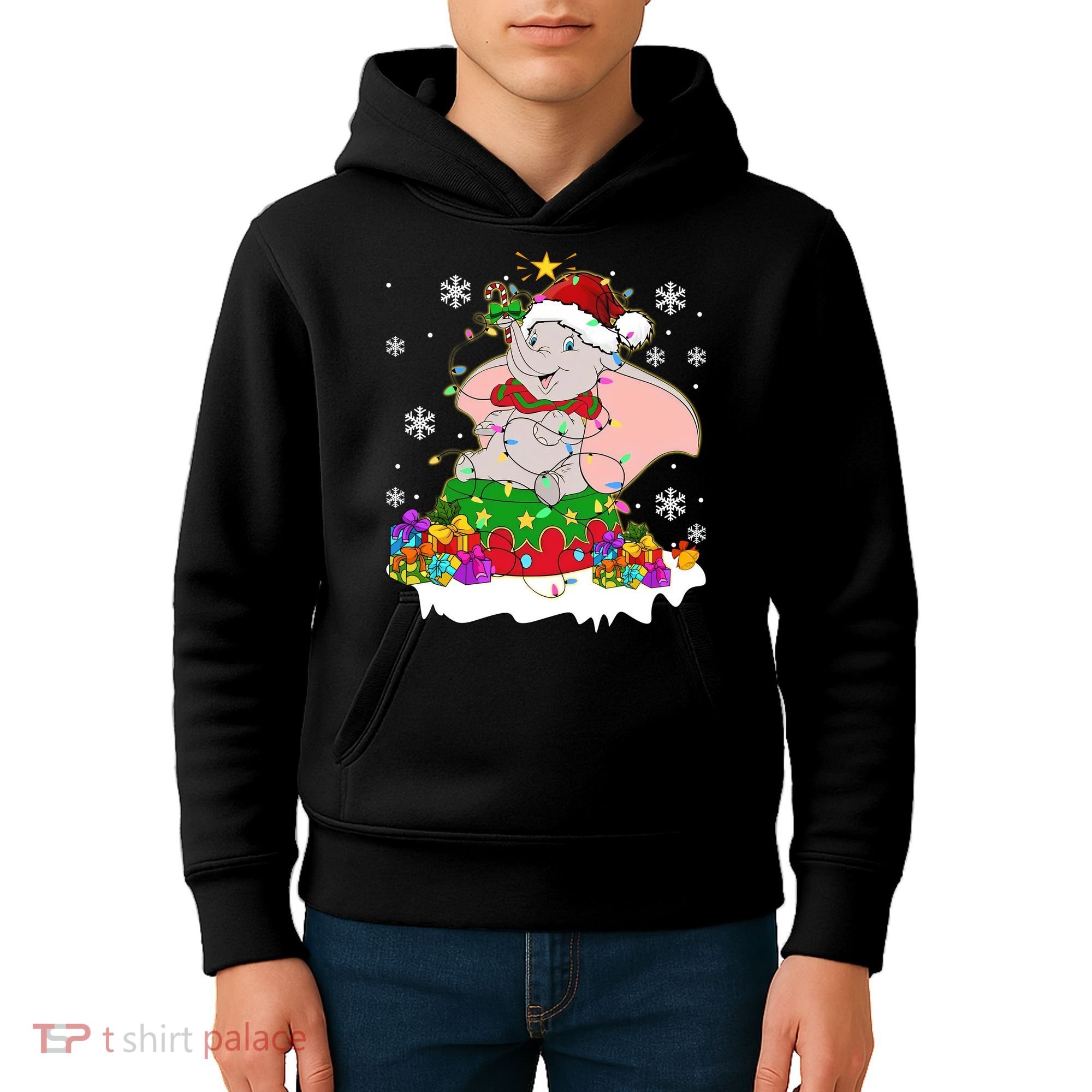 Dumbo Elephant Christmas Light Cute Dumbo Flying Elephant Christmas Kids Hoodie
