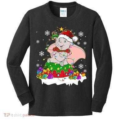 Dumbo Elephant Christmas Light Cute Dumbo Flying Elephant Christmas Kids Long Sleeve Shirt