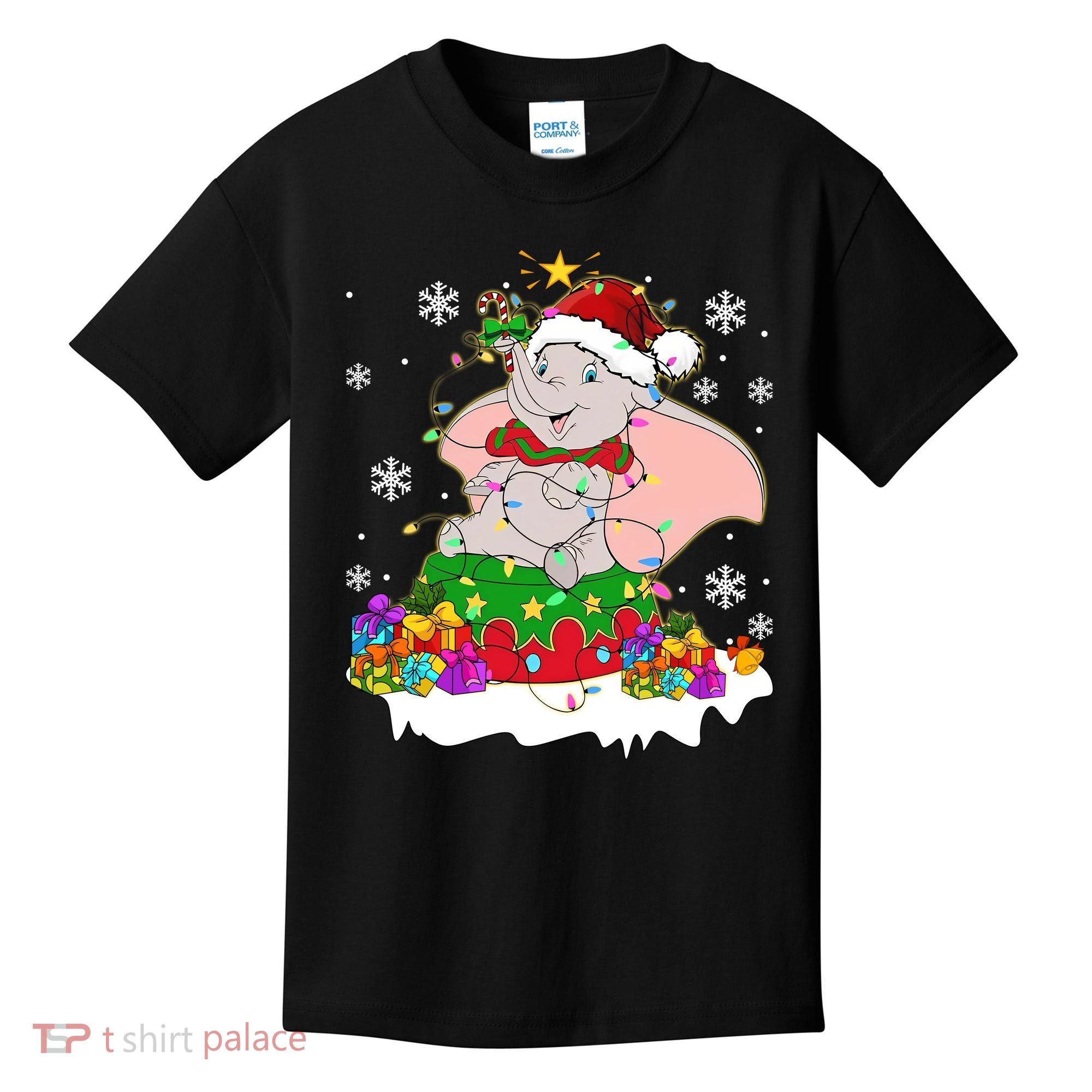 Dumbo Elephant Christmas Light Cute Dumbo Flying Elephant Christmas Kids T-Shirt