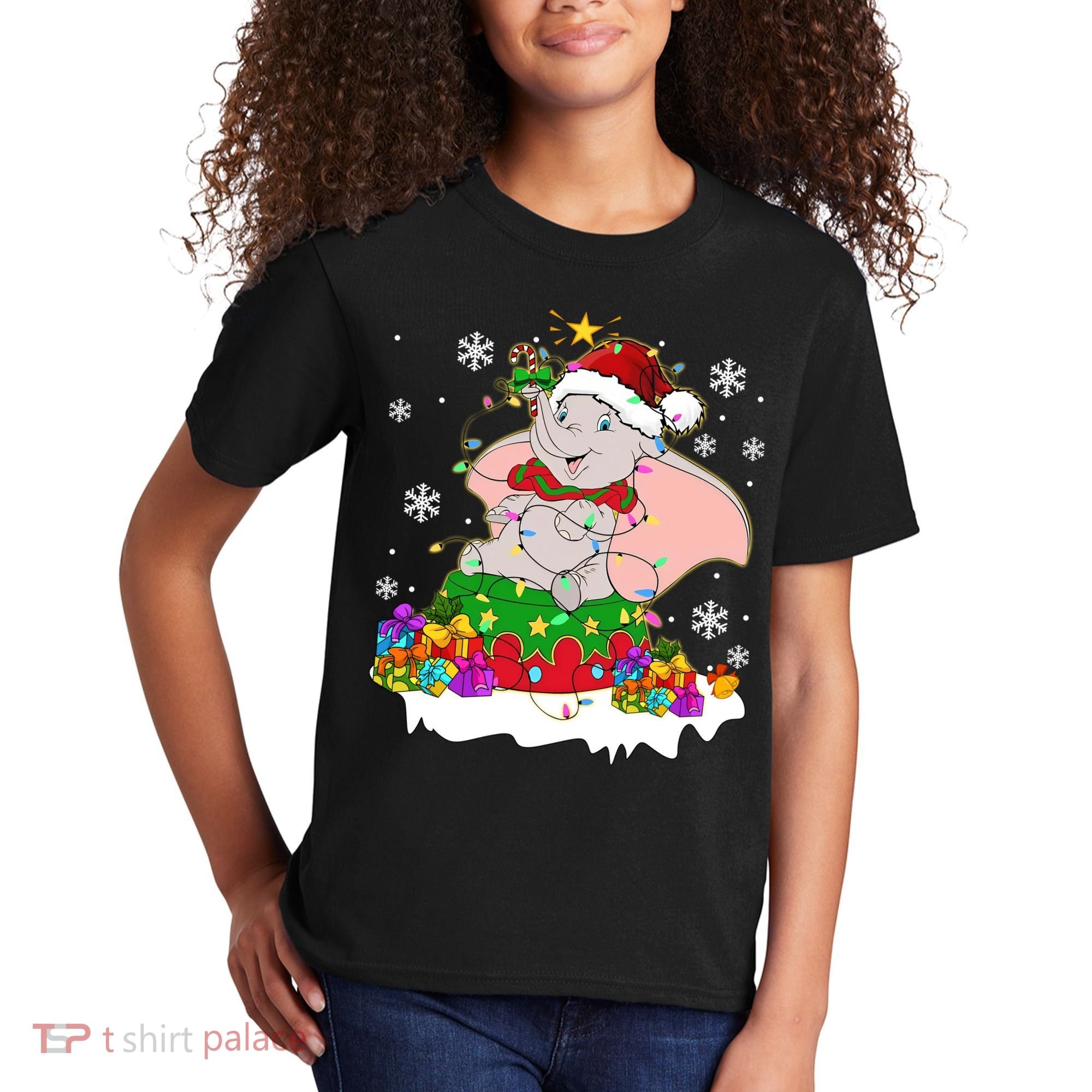 Dumbo Elephant Christmas Light Cute Dumbo Flying Elephant Christmas Kids T-Shirt