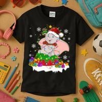 Dumbo Elephant Christmas Light Cute Dumbo Flying Elephant Christmas Kids T-Shirt thumb 3
