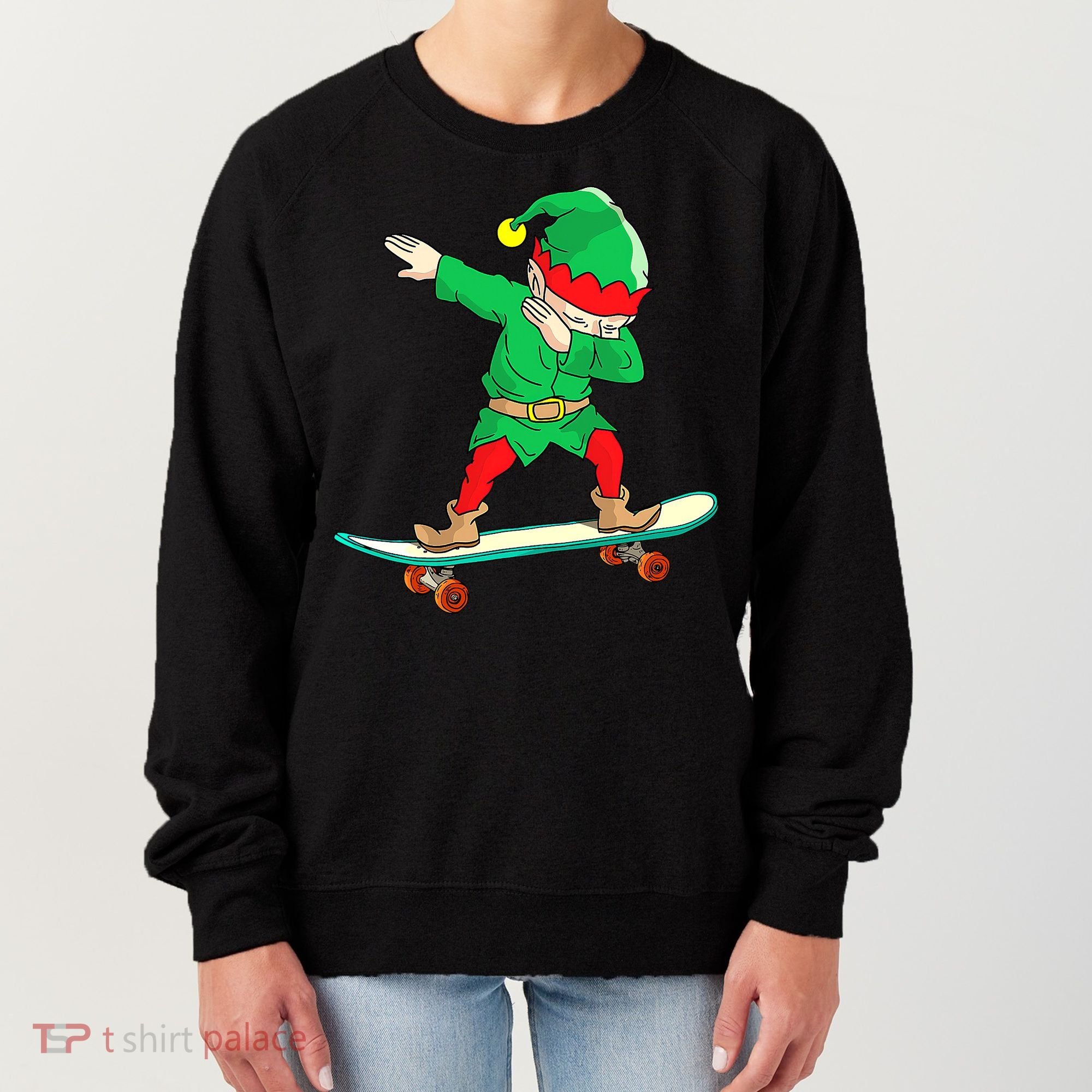 Dabbing Elf Claus Christmas Tree Lights Boys Dab Xmas Women's Sweatshirt